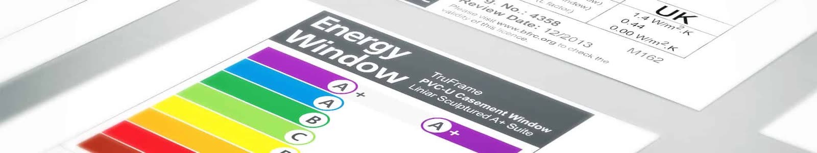 Window energy rating label showing an A+ rated uPVC casement window